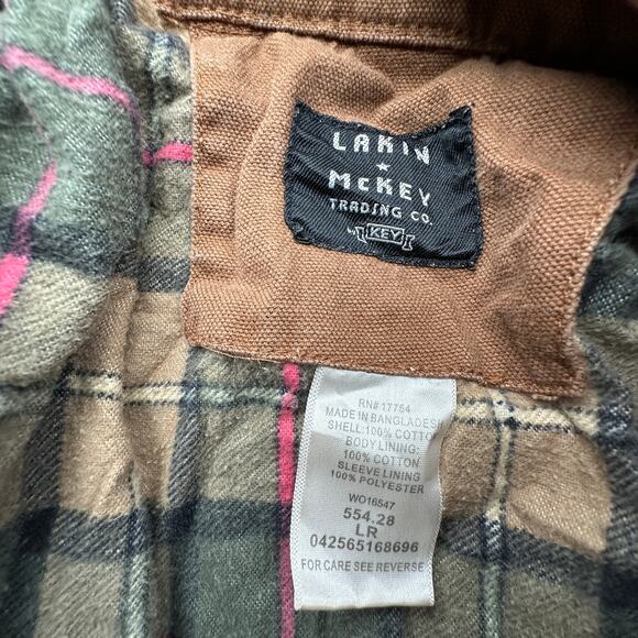 Lakin McKey Trading Co Key Flannel Lined Duck Canvas Shirt Shacket Brown Pocket - Picture 2 of 13
